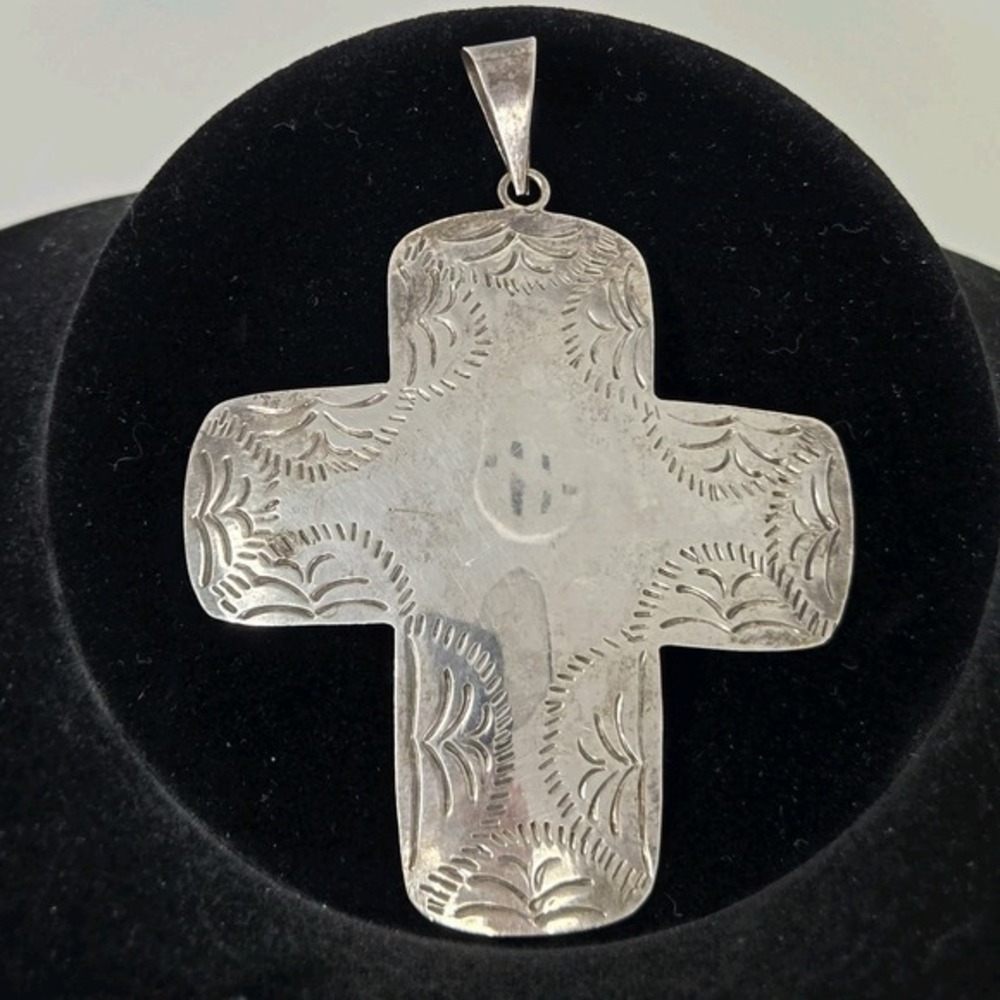 Vintage Taxco Mexico Sterling Silver 925 Modernist Cross Pendant Large 3" 20.89g